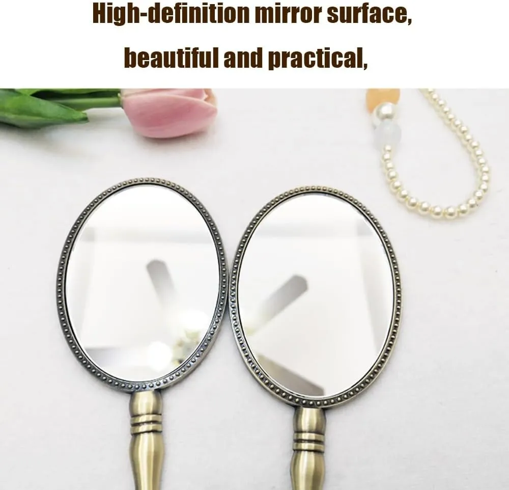 HMLTD Oval Makeup Handheld Mirrors, Ergonomic Handle, Retro Decorative Makeup Mirrors(6)