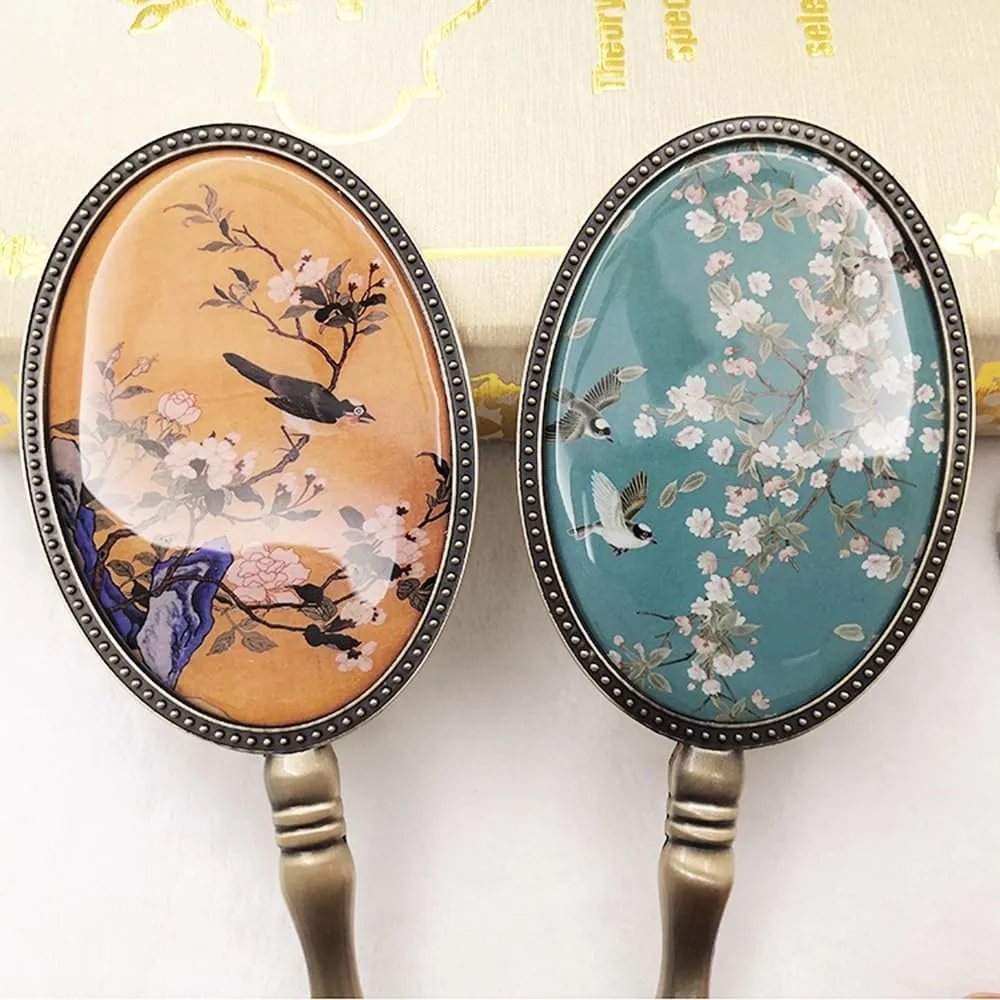 HMLTD Oval Makeup Handheld Mirrors, Ergonomic Handle, Retro Decorative Makeup Mirrors(6)