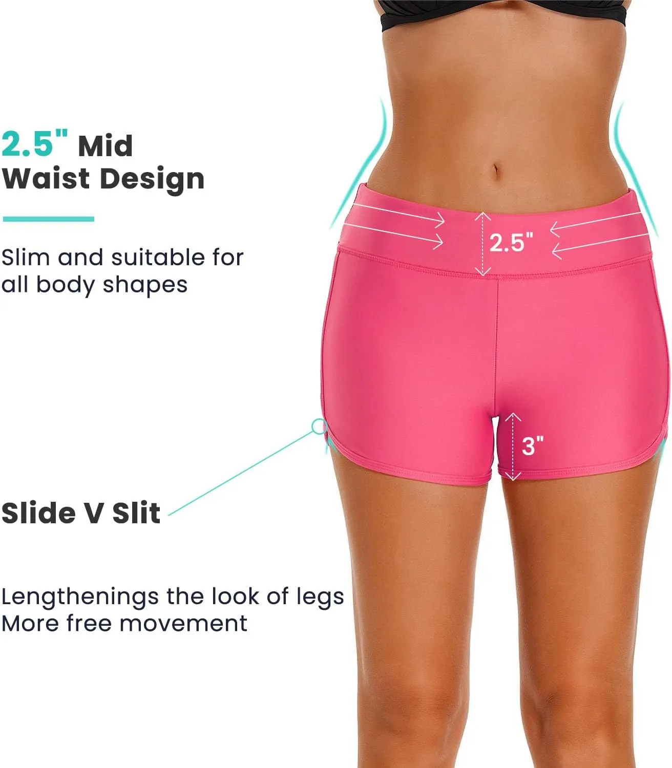 HODOSPORTS Women's 3" Swim Board Shorts UPF50  Quick Dry Swimsuit Bottoms Full Liner Boyshort Bathing Suit Bottom