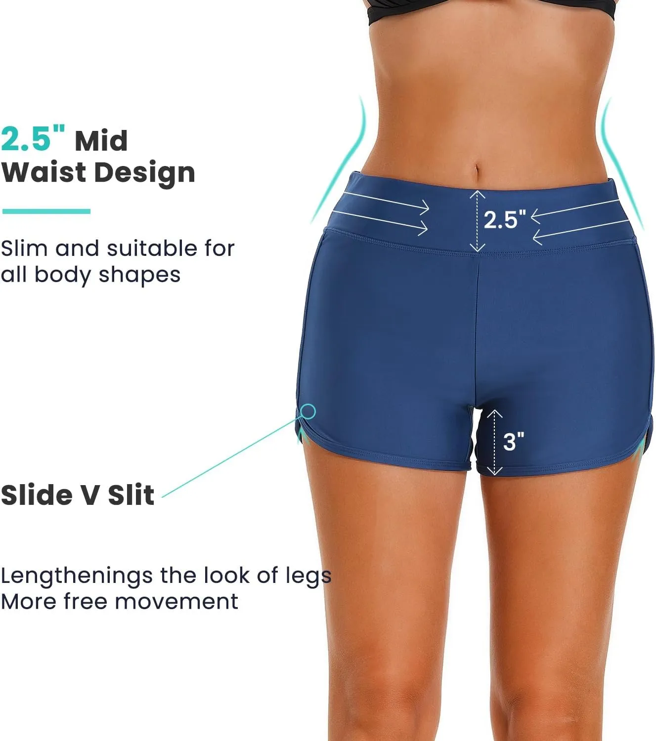 HODOSPORTS Women's 3" Swim Board Shorts UPF50  Quick Dry Swimsuit Bottoms Full Liner Boyshort Bathing Suit Bottom