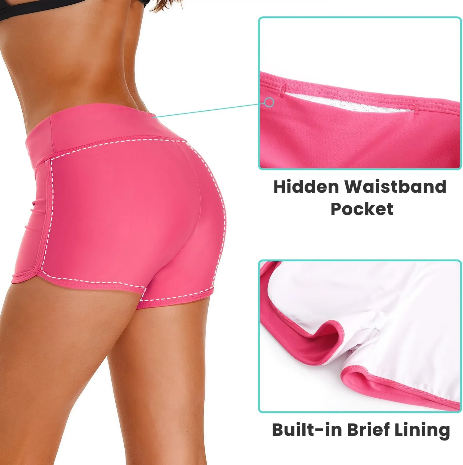 HODOSPORTS Women's 3" Swim Board Shorts UPF50  Quick Dry Swimsuit Bottoms Full Liner Boyshort Bathing Suit Bottom