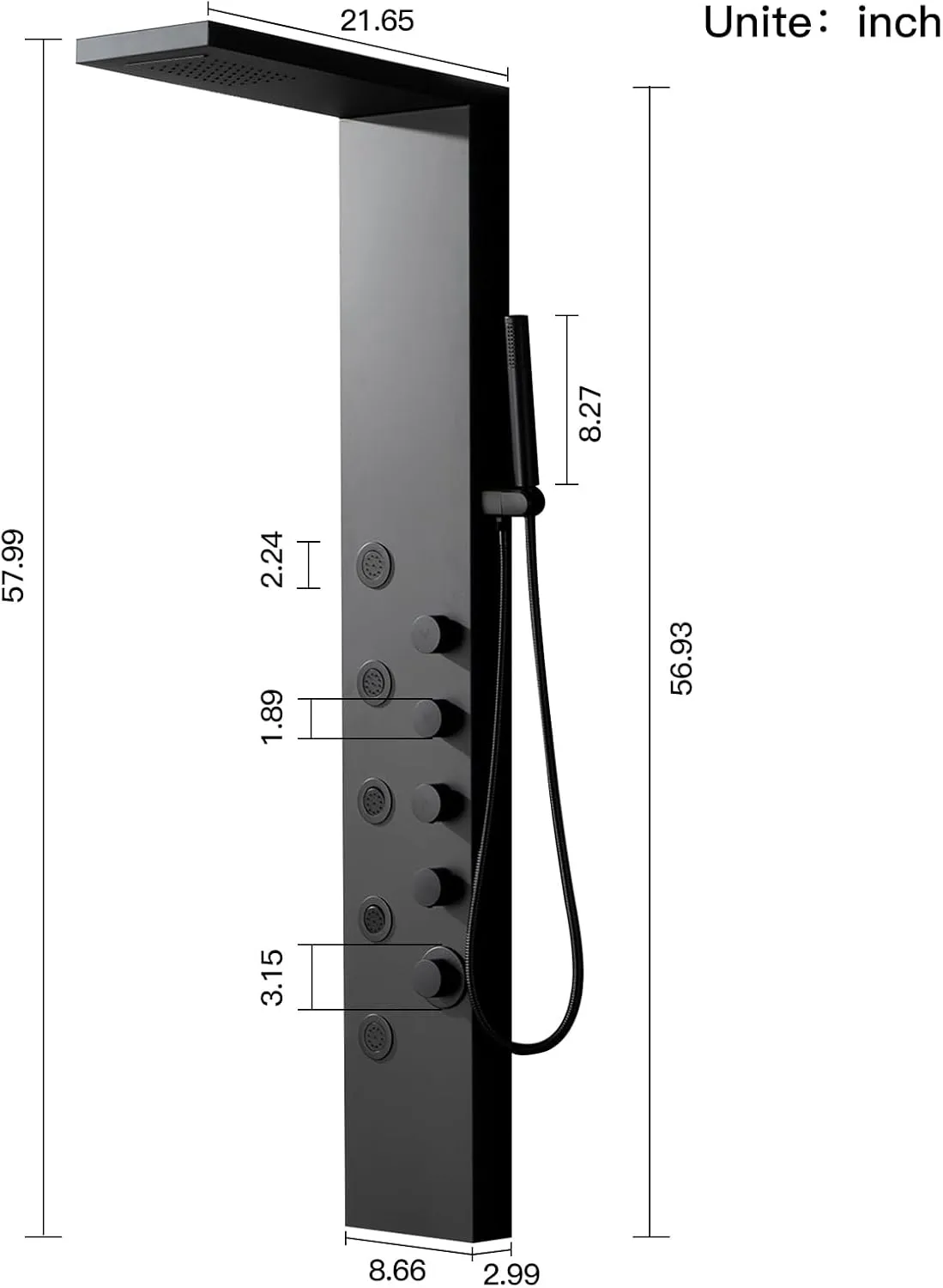 Homevacious Stainless Steel Shower Panel Tower System, Rainfall Waterfall Shower Head,5 Massage Body Jets and Handheld,Wall Mounted Multi-Function Bathroom Shower Panel,Matte Black