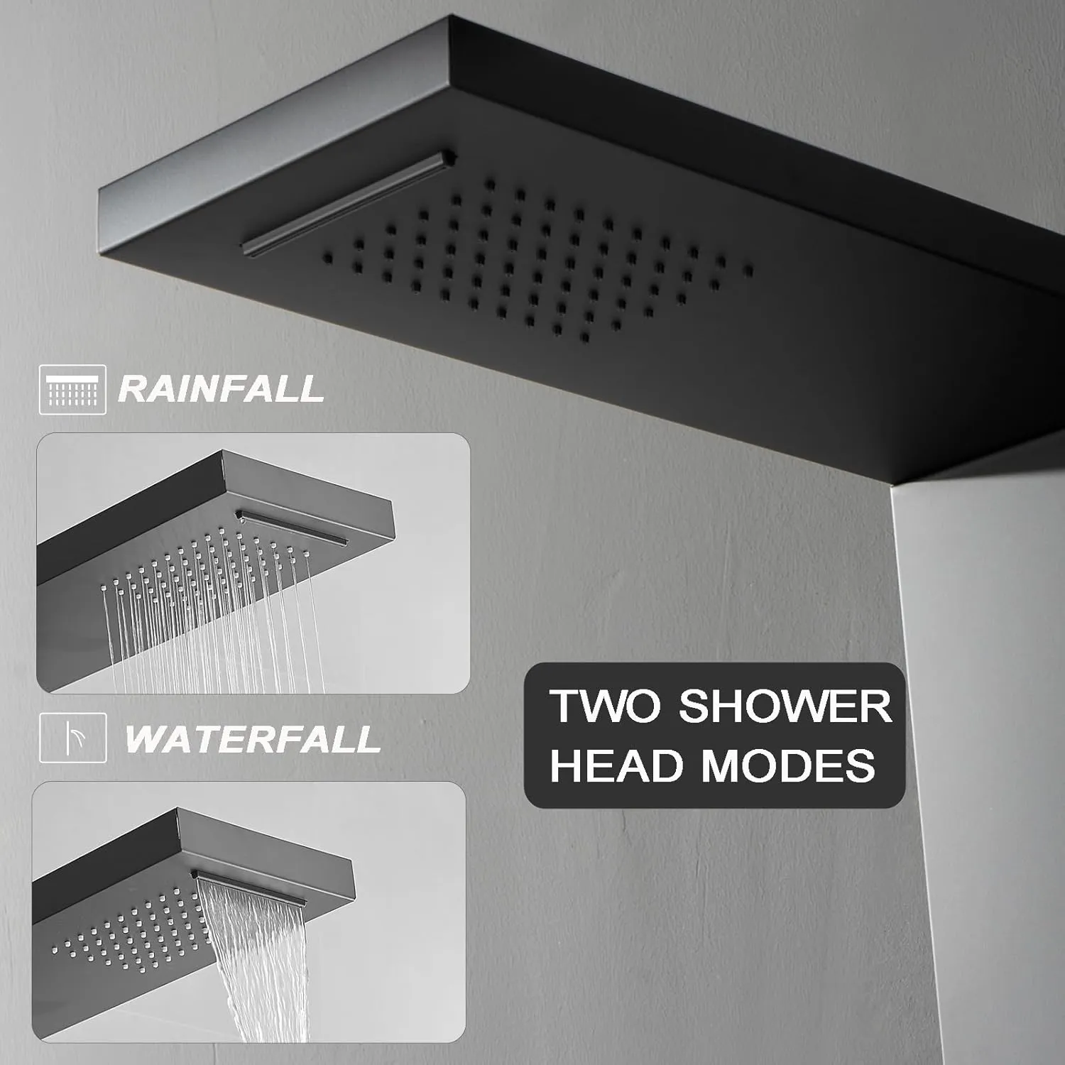 Homevacious Stainless Steel Shower Panel Tower System, Rainfall Waterfall Shower Head,5 Massage Body Jets and Handheld,Wall Mounted Multi-Function Bathroom Shower Panel,Matte Black