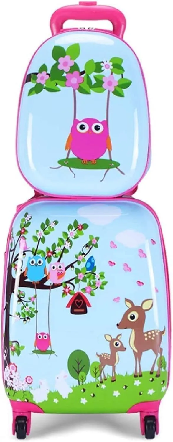 HONEY JOY Kids Luggage, 12” Travel Backpack & 16” Hard Shell Toddler Suitcase, Children Rolling Luggage with Wheels, Retractable Handle & 4 Casters, 2Pcs Carry On Luggage Set for Boys Girls(Deer)