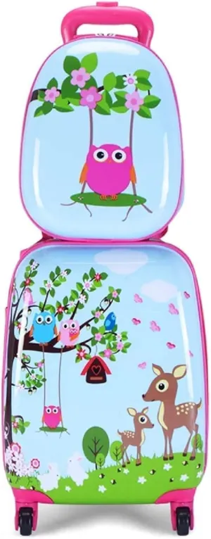 HONEY JOY Kids Luggage, 12” Travel Backpack & 16” Hard Shell Toddler Suitcase, Children Rolling Luggage with Wheels, Retractable Handle & 4 Casters, 2Pcs Carry On Luggage Set for Boys Girls(Deer)
