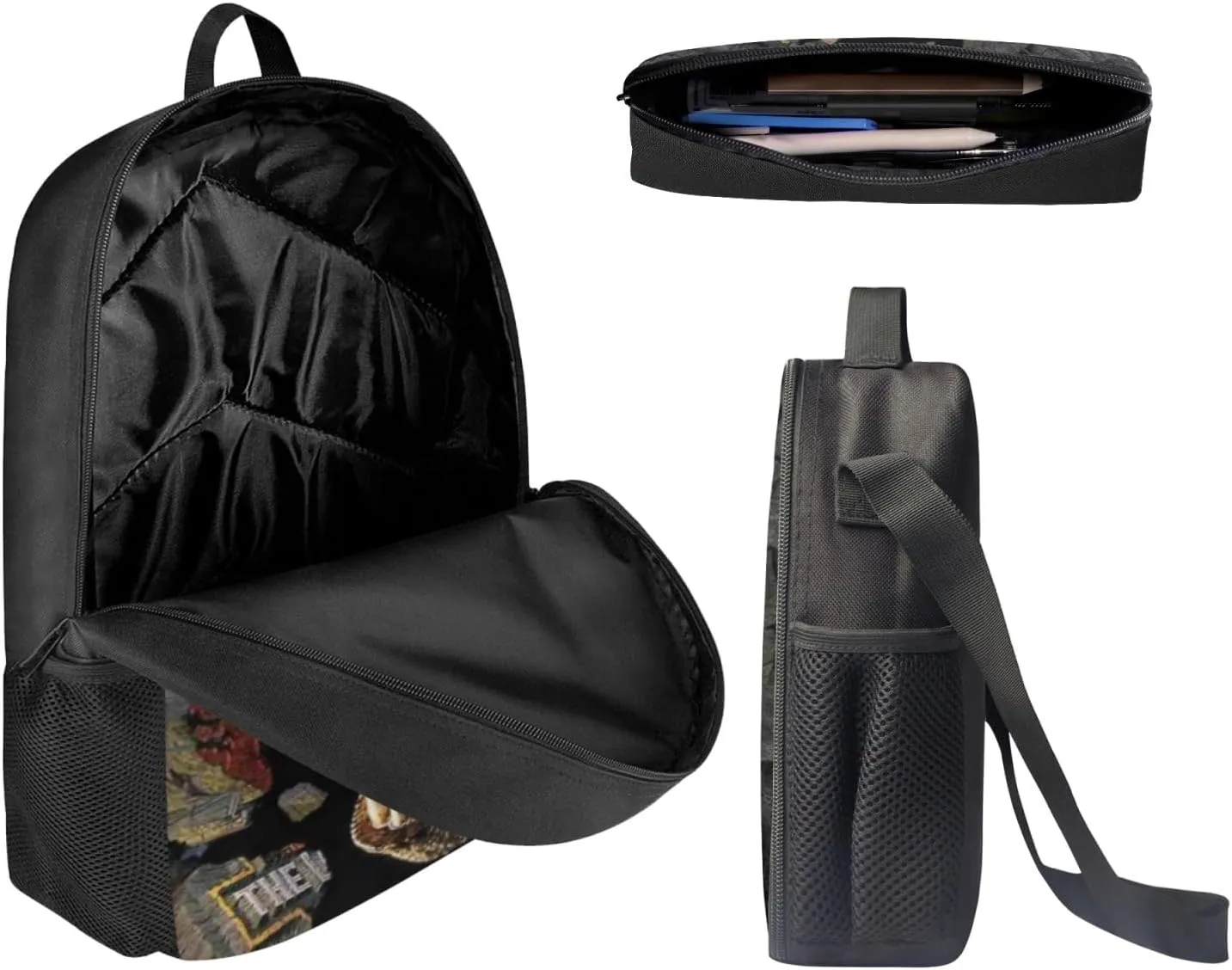 HUGS IDEA 3 Pcs School Bag Set with Thermal Insulated Lunch Tote Purse Pencil Case