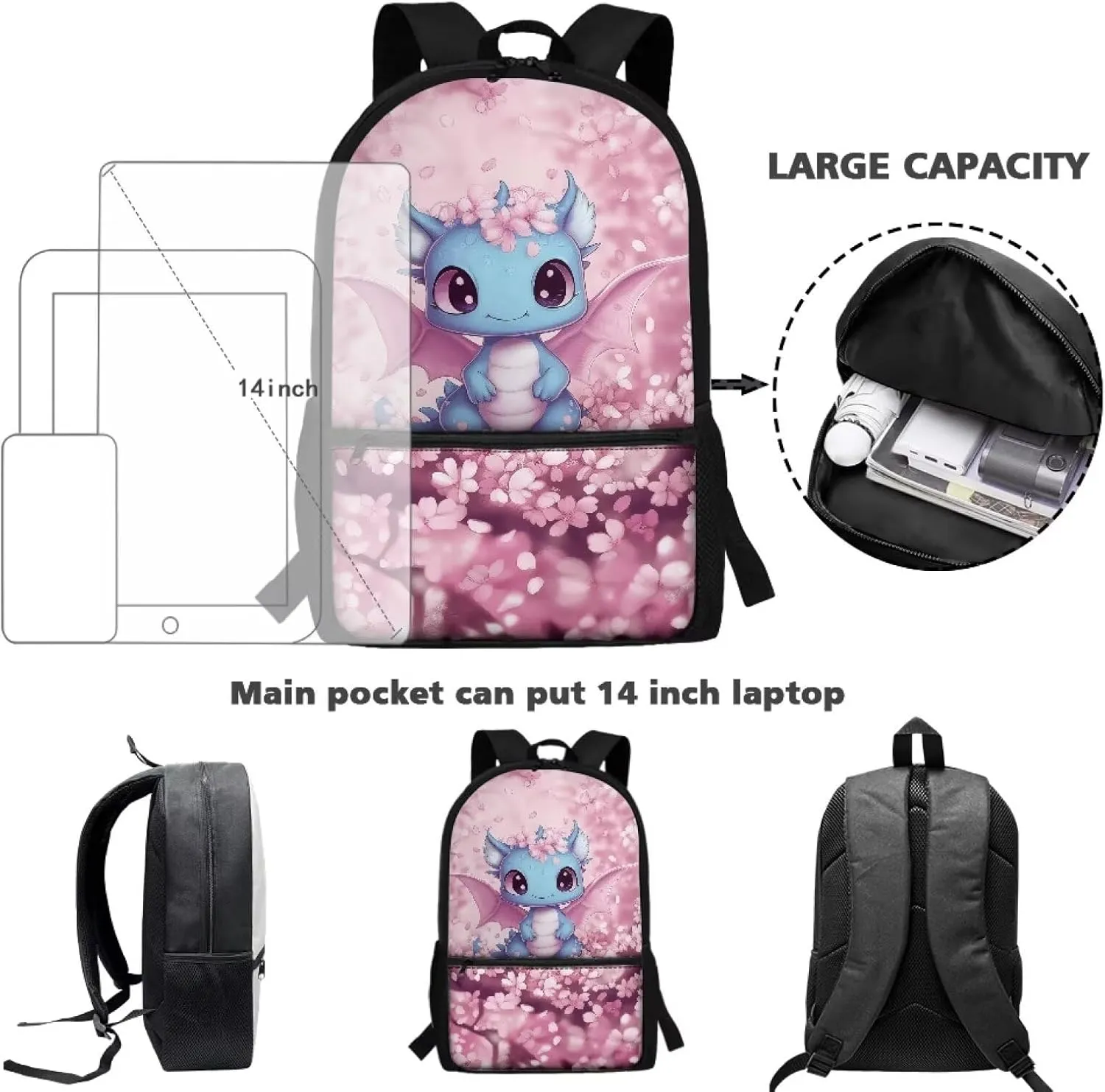 HUIACONG Custom Dragon Backpack for Girls Personalized Backpacks Customized Name School Bags Kindergarten Elementary Book Bag 5Th Grade Schoolbag