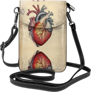 human anatomy heart chart Pattern Leather Crossbody Flap Phone Bag - Versatile Gift for Women Walking, Camping, Shopping, and Travel