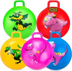 Hymaz 2 Pcs Dinosaur Bounce Balls with Handles for Kids,18 inch Bouncing Ball with Handle for Kids 7-9, Hopper Ball for Kids 3-6, Jumping Ball for Kids Indoor Outdoor Games, Hopper Balls with Pump