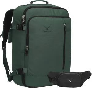 Hynes Eagle Carry on Backpack 38L Large Travel Backpack for Women Flight Approved Weekender Bag Laptop Backpack Men 15 inches Oliver Green with Waist Pack Black