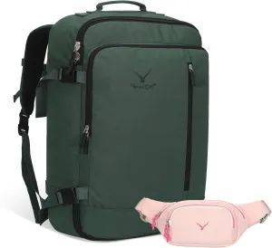 Hynes Eagle Carry on Backpack 38L Large Travel Backpack for Women Flight Approved Weekender Bag Laptop Backpack Men 15 inches Oliver Green with Waist Pack Pink