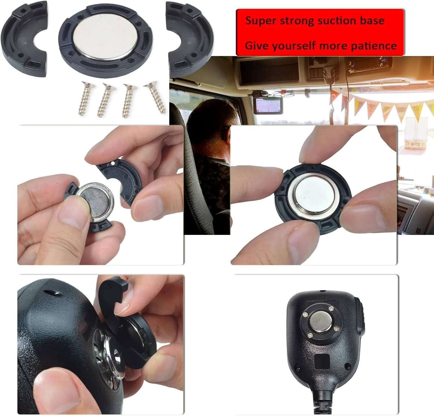 HYS Universal Round Knob Magnet Handheld Shoulder Speaker Microphone&Mic Hanger Magnet Holder Mount for Astatic 302-636LB1 Motorola HMN1090 Uniden PRO505XL Mobile CB Radio Mic with Round Knob