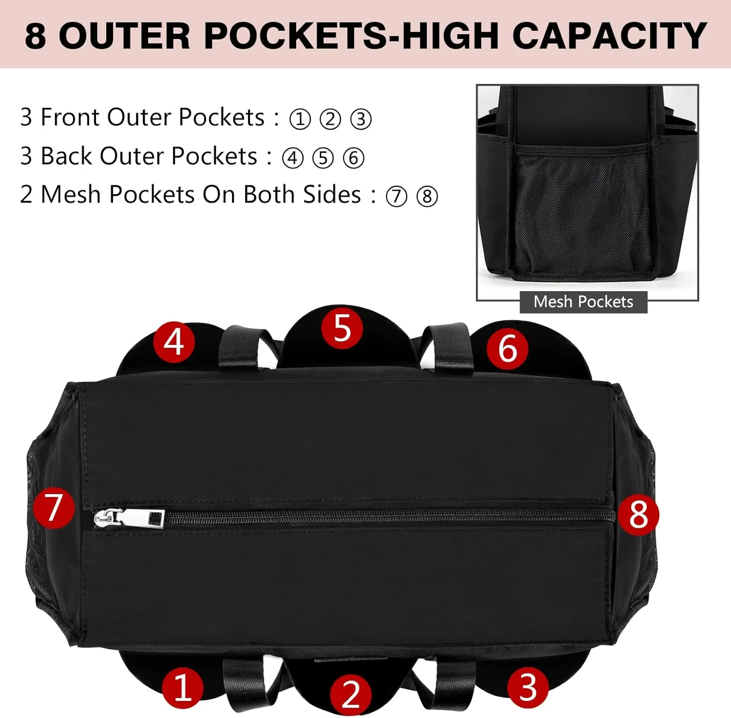 IBFUN Utility Tote Bag with 14/24 Pockets Zip Top Teacher Tote Bag for Teacher/Work Women