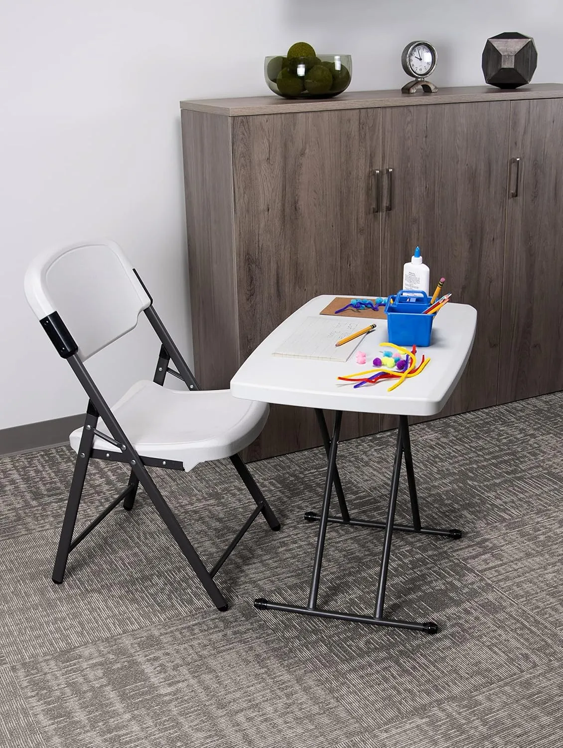 Iceberg Small Camping Personal Folding Table, Heavy Duty Utility Table, Adjustable Height, Platinum, 19.5” L x 30” W x 28" H