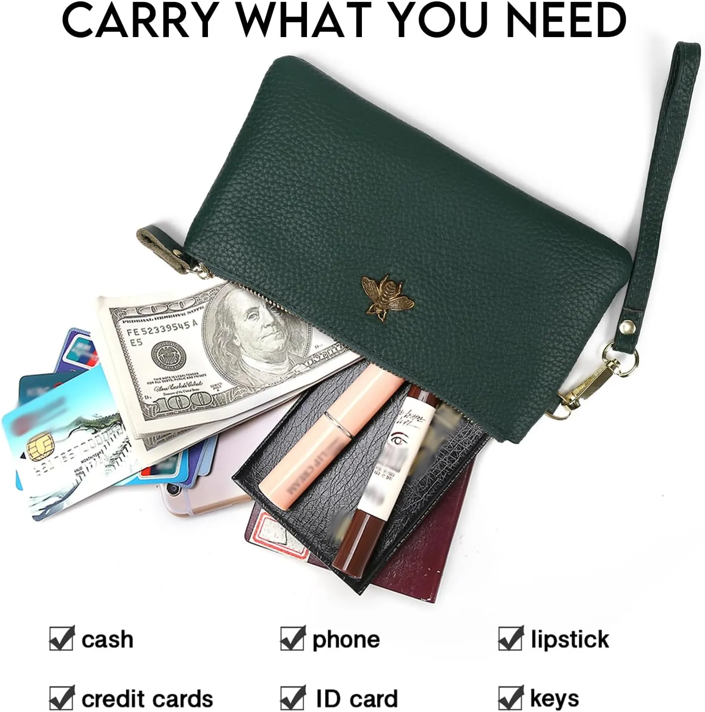 imeetu Women's Wristlet Clutch Purse Leather Cell Phone Wallet Handbag with Wrist Strap