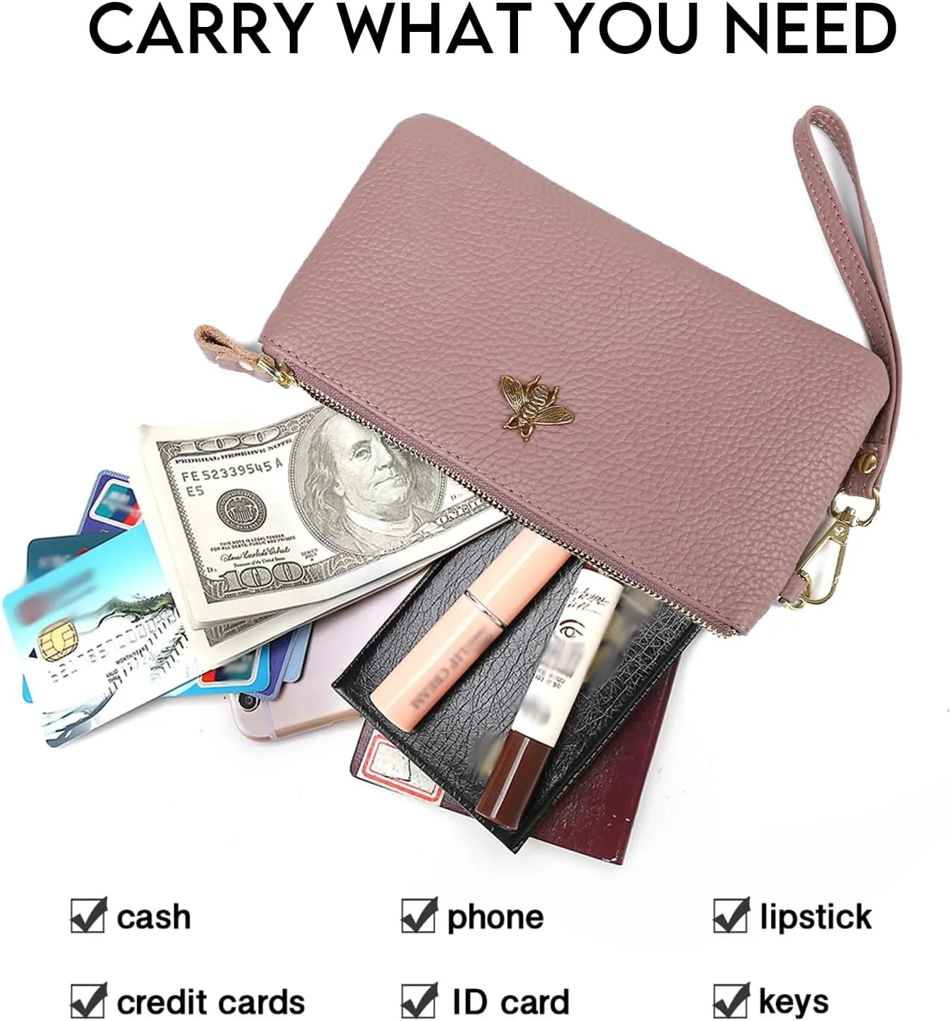 imeetu Women's Wristlet Clutch Purse Leather Cell Phone Wallet Handbag with Wrist Strap