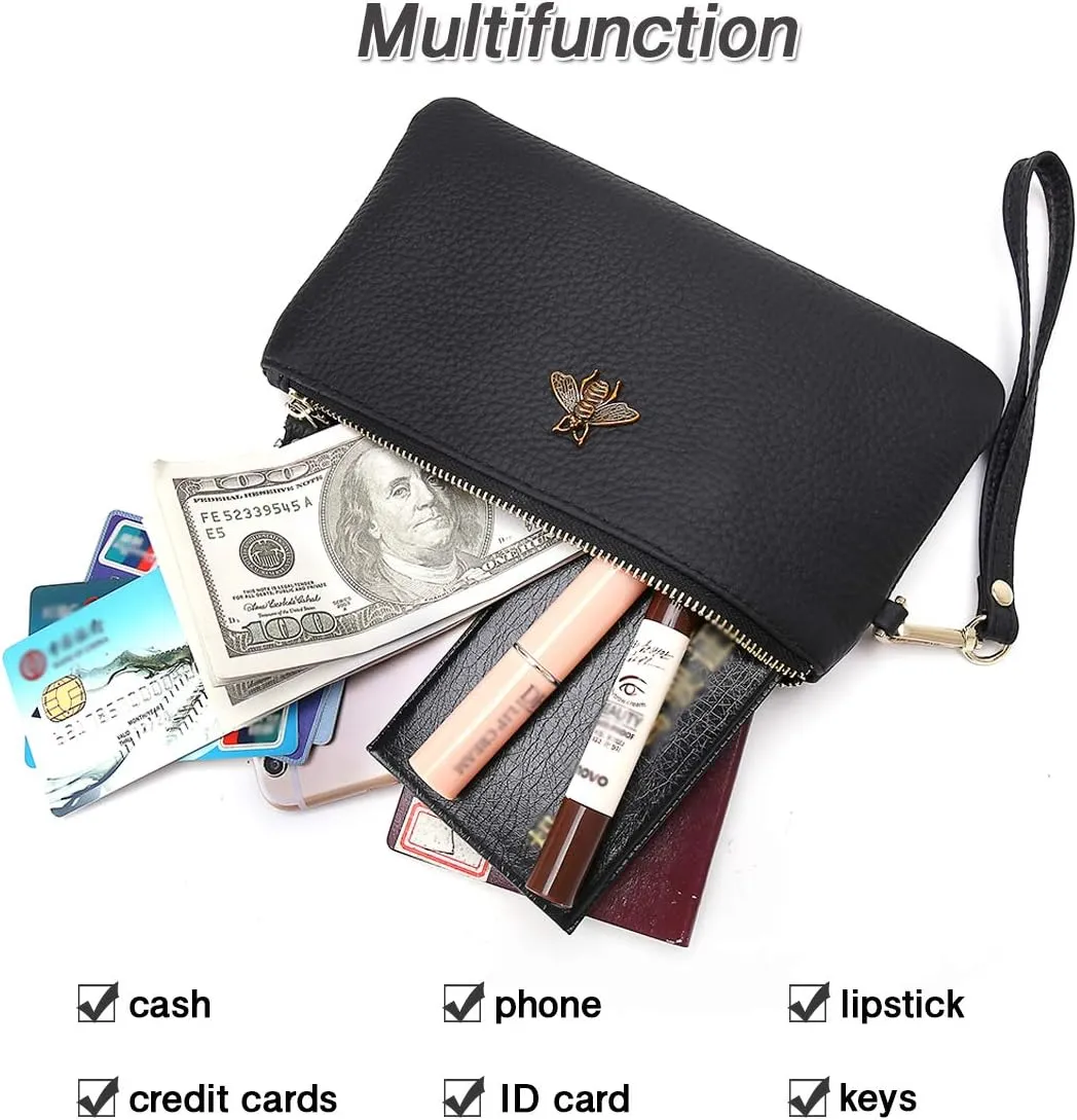 imeetu Women's Wristlet Clutch Purse Leather Cell Phone Wallet Handbag with Wrist Strap