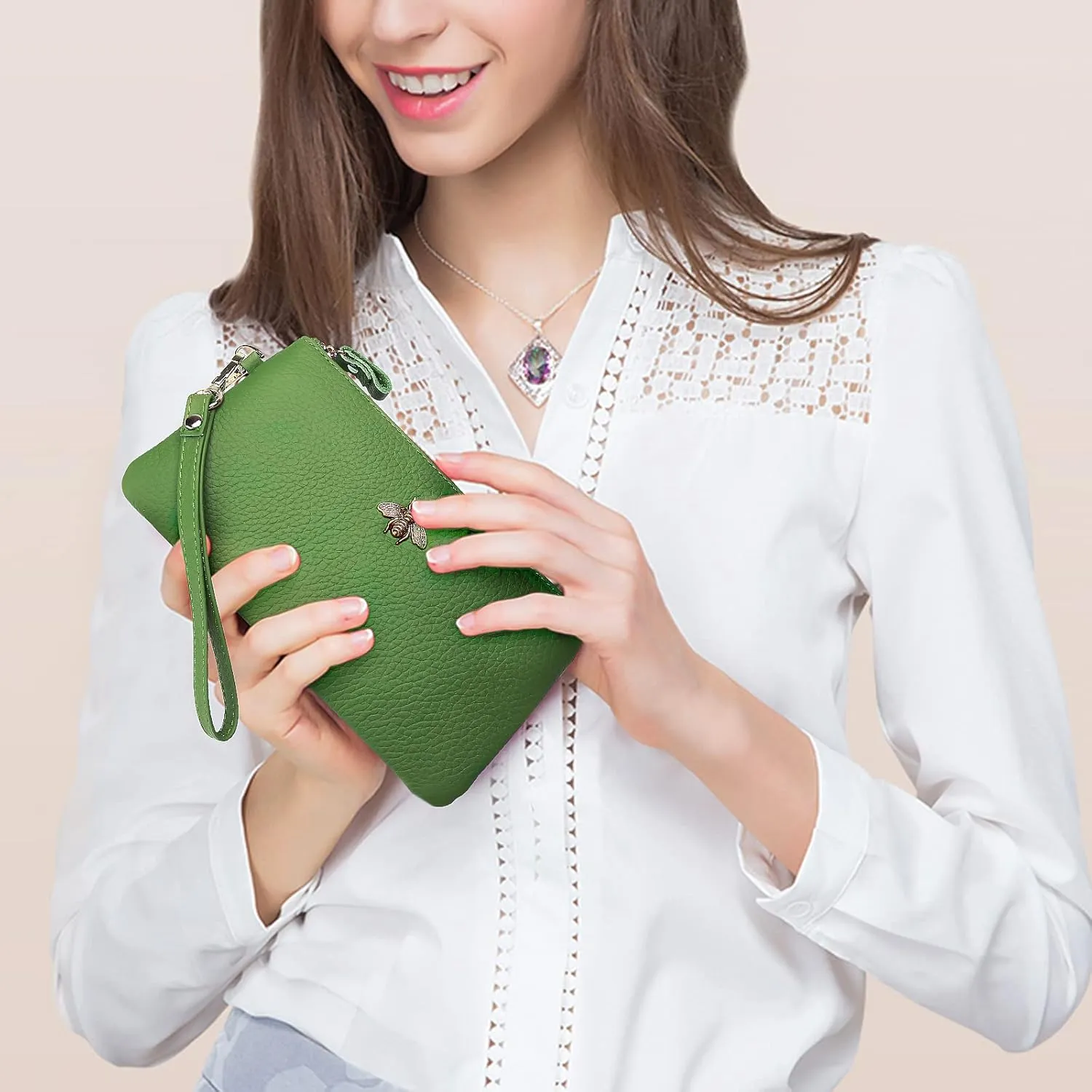 imeetu Women's Wristlet Clutch Purse Leather Cell Phone Wallet Handbag with Wrist Strap