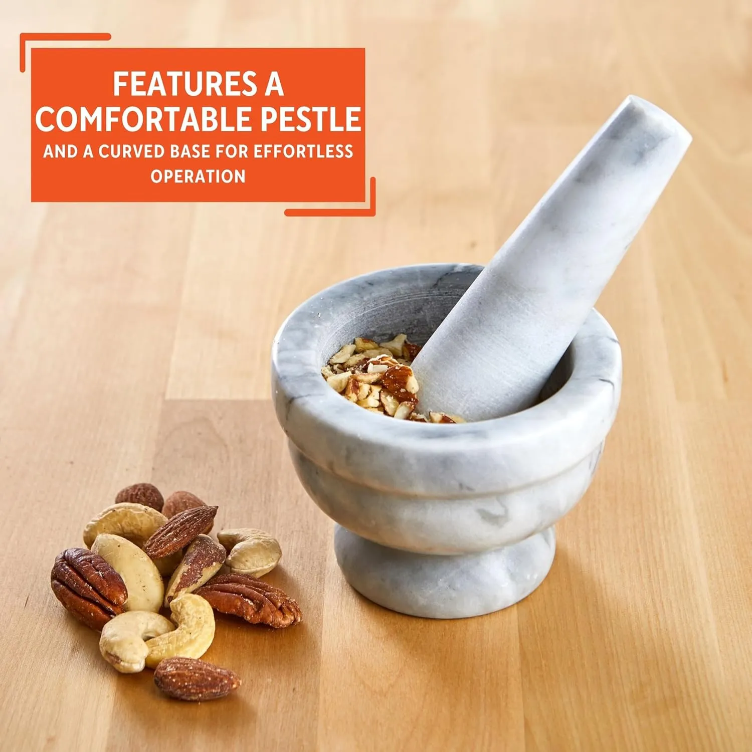 IMUSA USA Small 3.8" Marble Mortar and Pestle for Grinding and Crushing