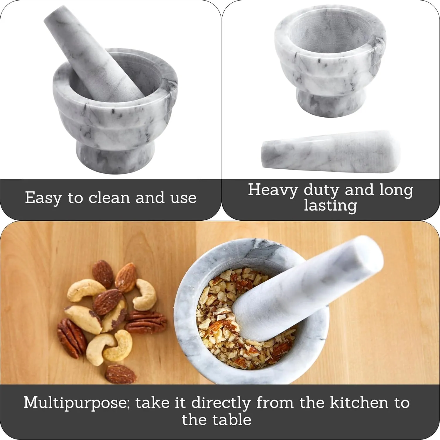 IMUSA USA Small 3.8" Marble Mortar and Pestle for Grinding and Crushing