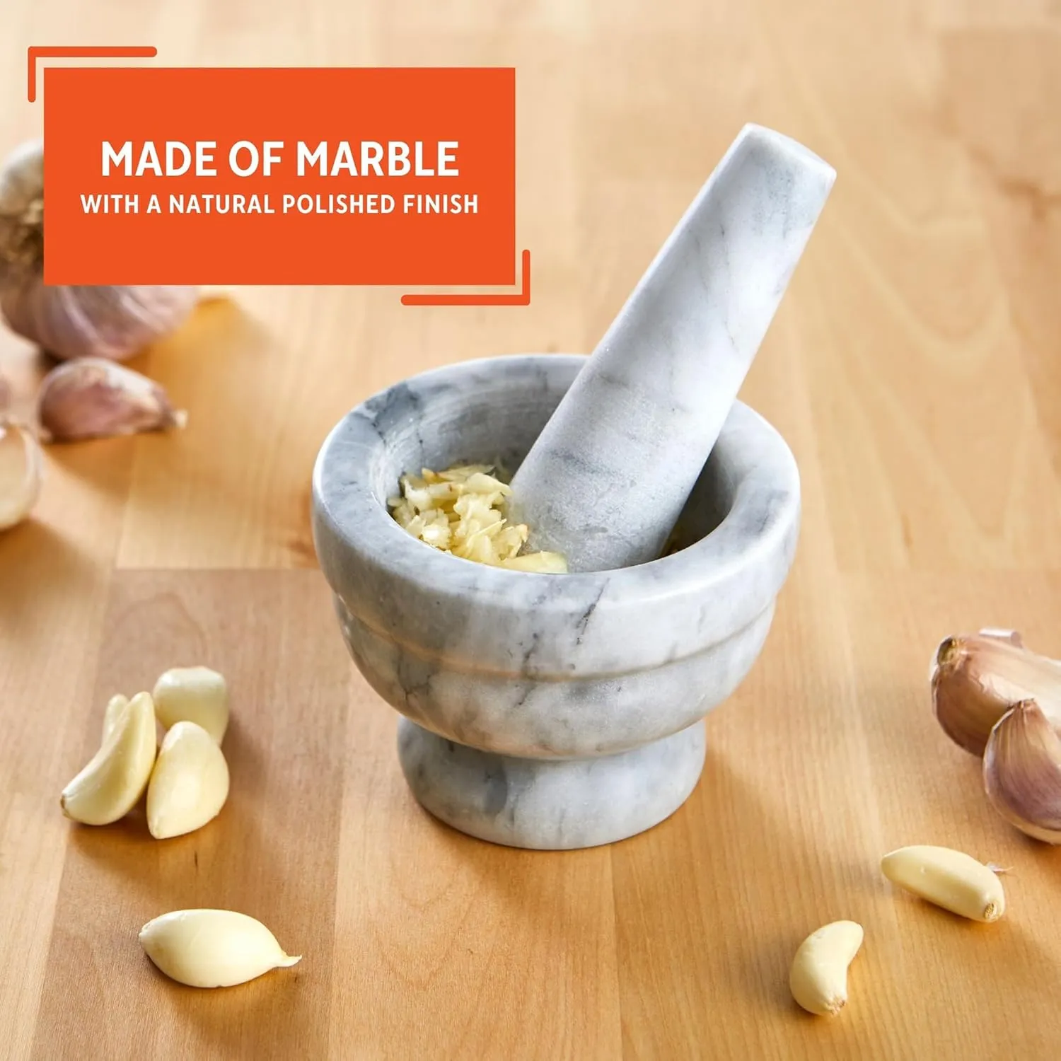 IMUSA USA Small 3.8" Marble Mortar and Pestle for Grinding and Crushing