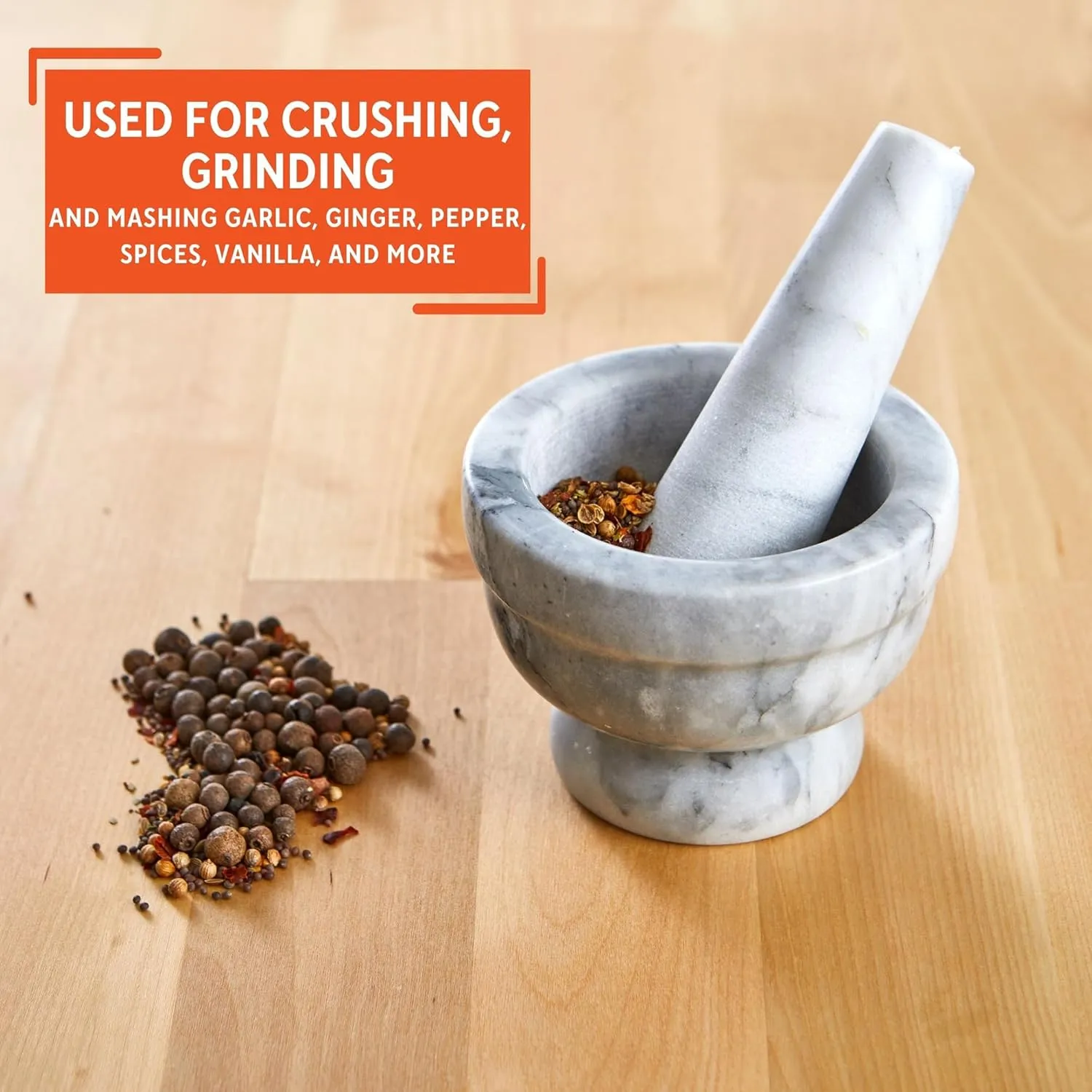 IMUSA USA Small 3.8" Marble Mortar and Pestle for Grinding and Crushing