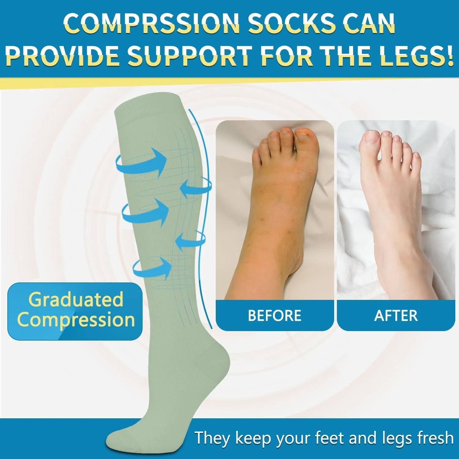 Iseasoo 3 Pairs Copper Compression Socks for Women&Men Circulation-Best for Running,Nursing,Hiking,Flight&Travel