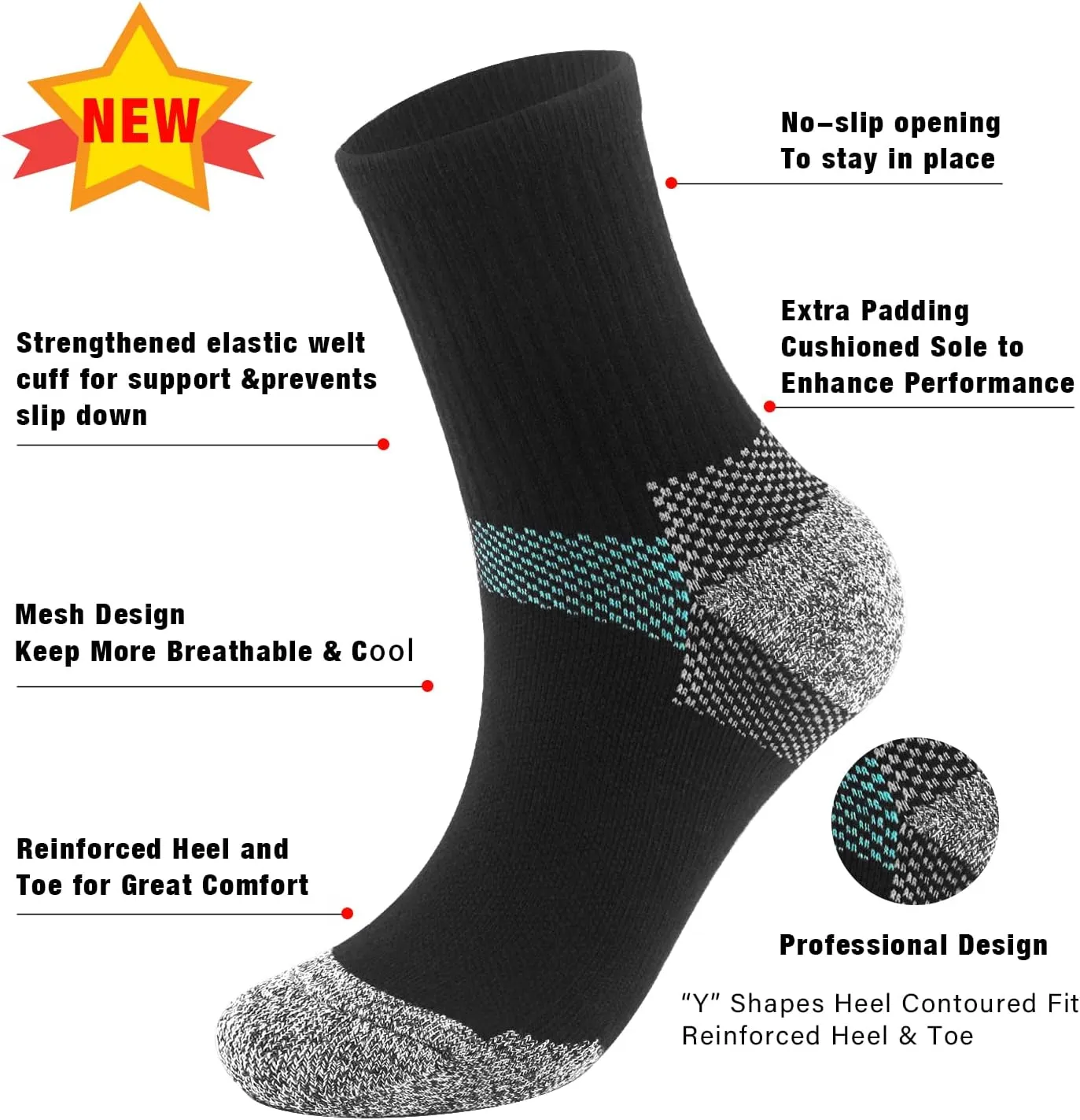 Iseasoo Compression Socks for Women & Men Circulation - Plantar Fasciitis Crew Socks Support for Athletic Running