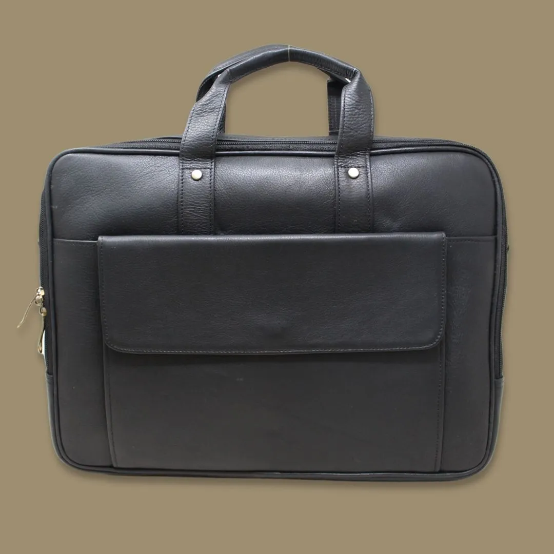 Ishaan Black Genuine Leather Laptop Messenger Bag-Gs