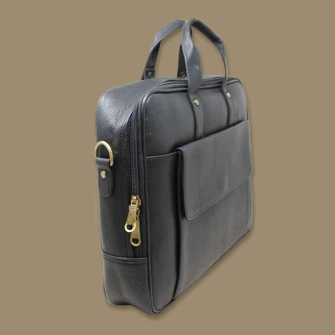 Ishaan Black Genuine Leather Laptop Messenger Bag-Gs