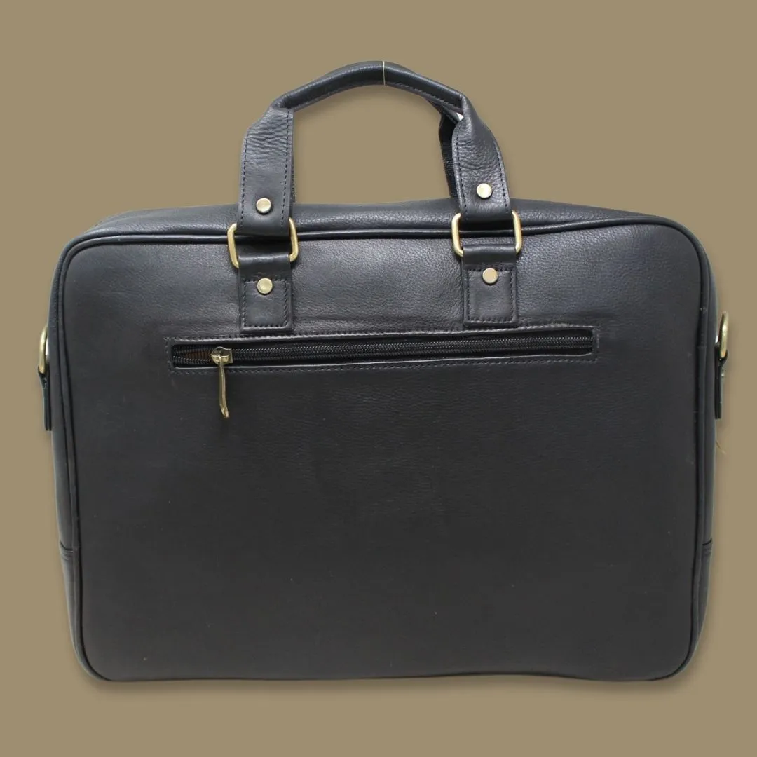 Ishaan Black Genuine Leather Laptop Messenger Bag-Gs