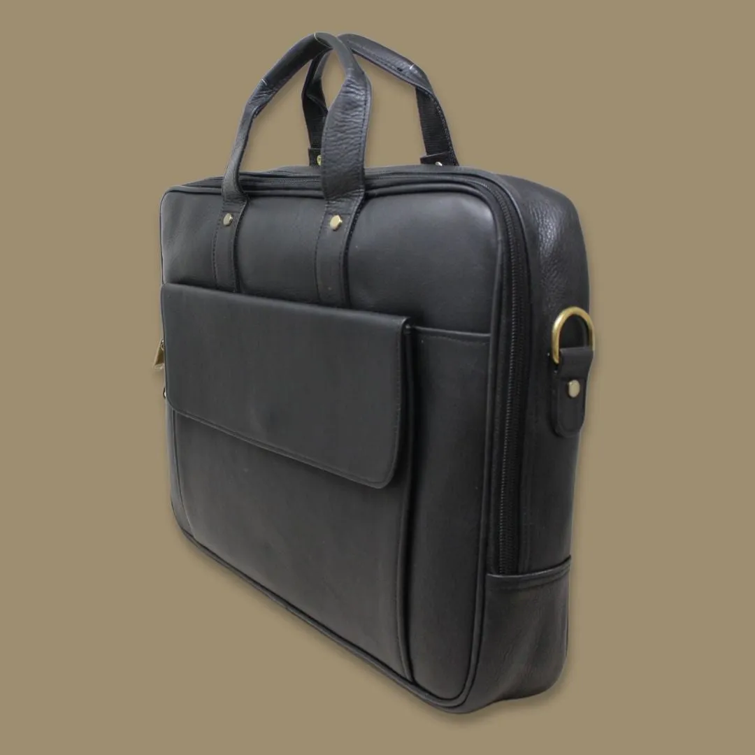 Ishaan Black Genuine Leather Laptop Messenger Bag-Gs