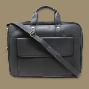 Ishaan Black Genuine Leather Laptop Messenger Bag-Gs