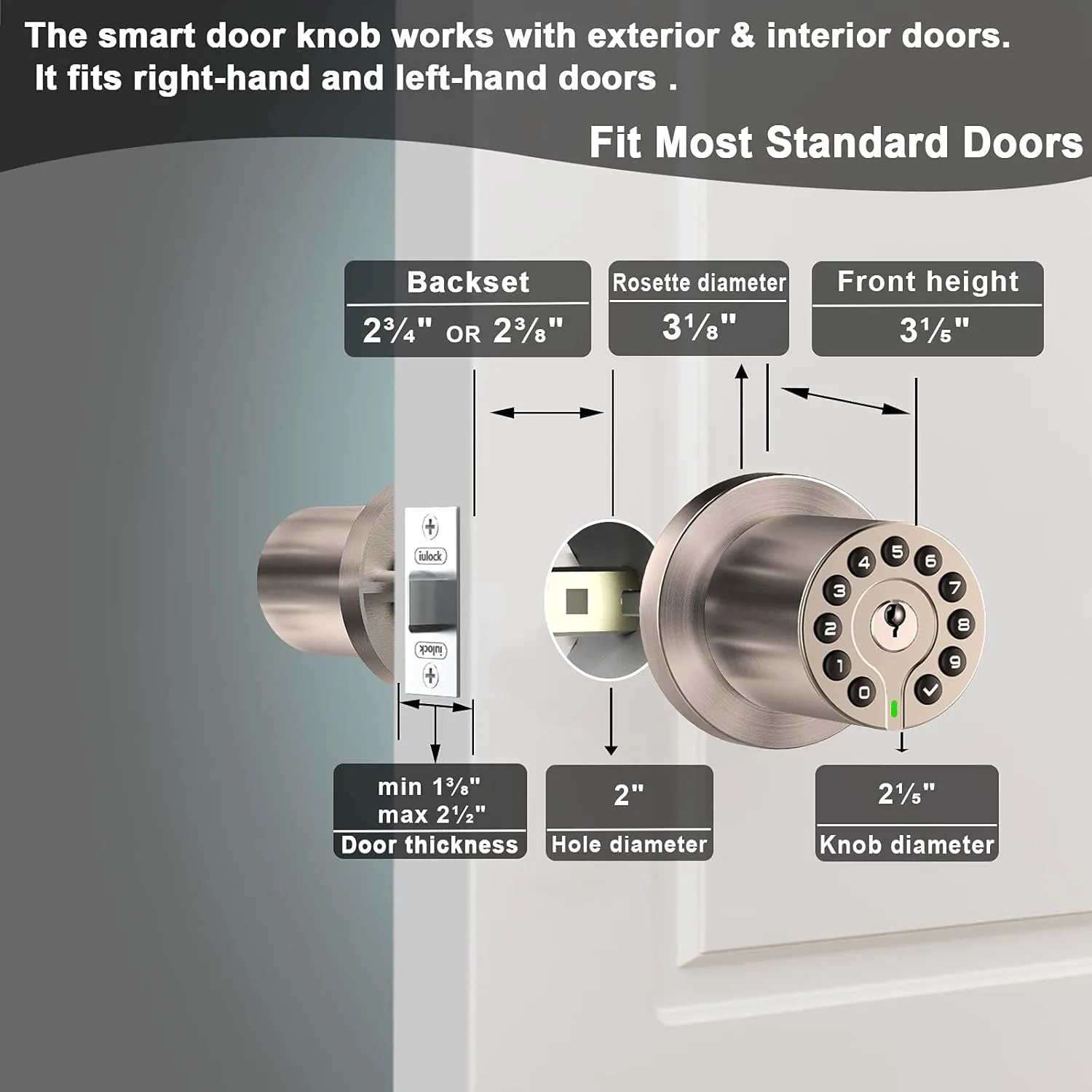 IU-20 Code Door Lock, Electronic Door Knob with Keypad and Key, Auto Lock, Waterproof, Passage Function, Long Battery Life,50 Codes, Easy to use and Install for Office/Warehouse/Bedroom/Garage