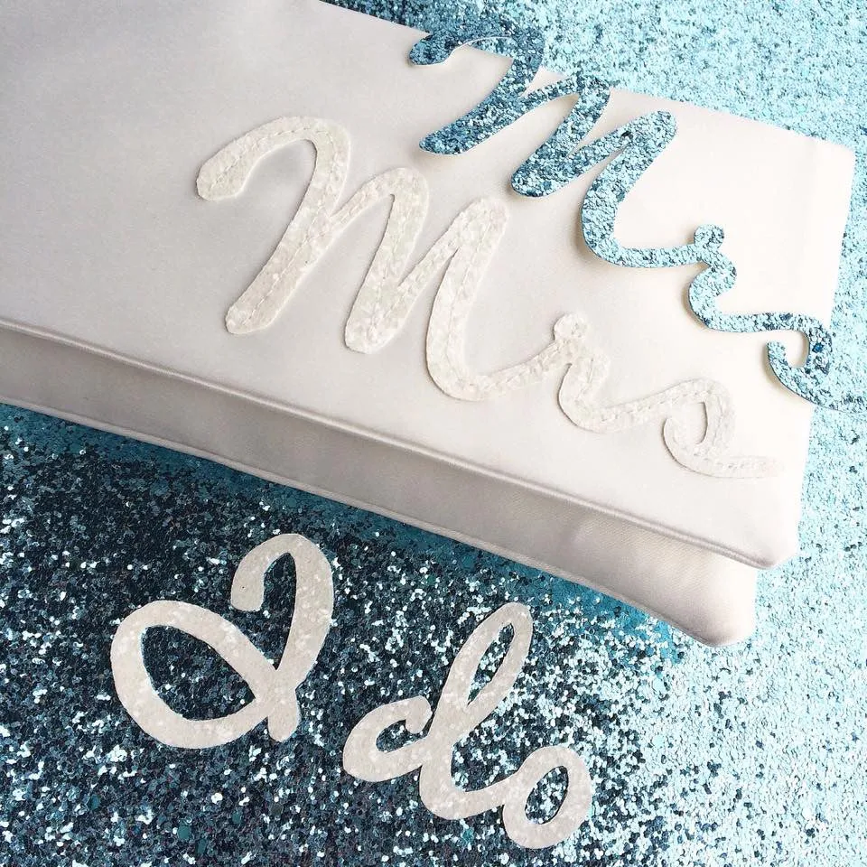 Ivory satin I DO wedding day bridal clutch handbag