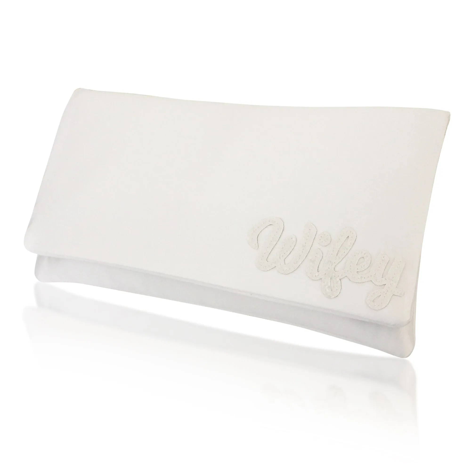 Ivory satin WIFEY bridal wedding clutch handbag