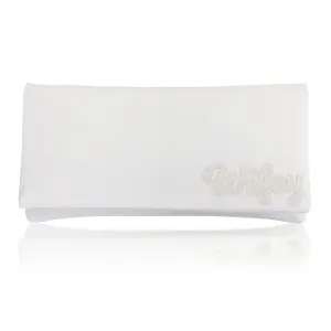 Ivory satin WIFEY bridal wedding clutch handbag