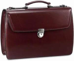 Jack Georges Triple Gusset Flap Over Leather Briefcase 4403 (BURGUNDY)