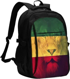 Jamaican Rasta Lion Flag Casual Travel Backpacks Hiking Camping Backpack Large Outdoor Sport Daypack Laptop Rucksack Climbing Working Bags with USB Port
