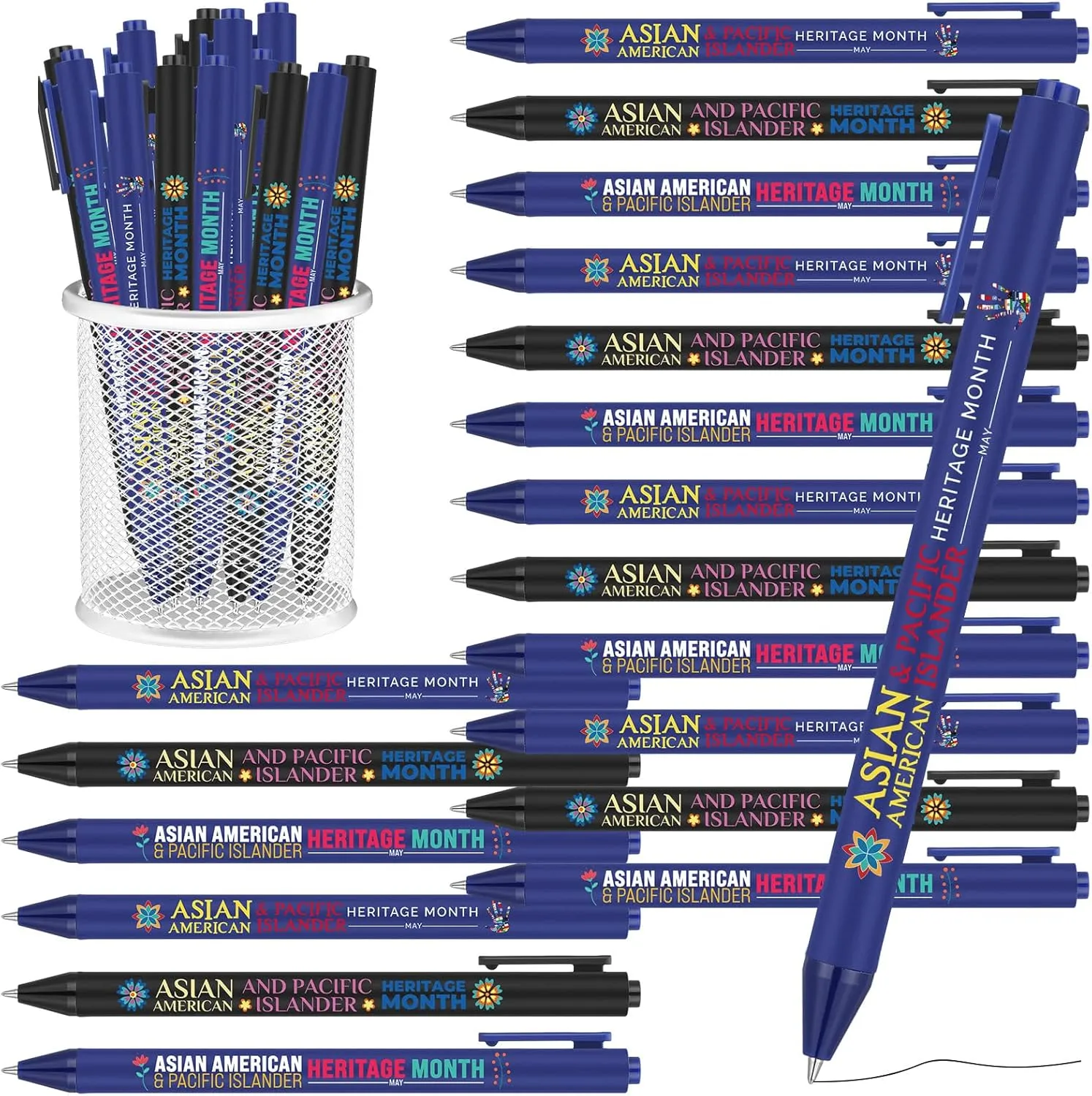 Janlaugh 120 Pcs Asian American and Pacific Islander Heritage Month Ballpoint Pens Bulk AAPI Ballpoint Gifts Pens Quote Retractable Pens for AAPI Month Party Supplies