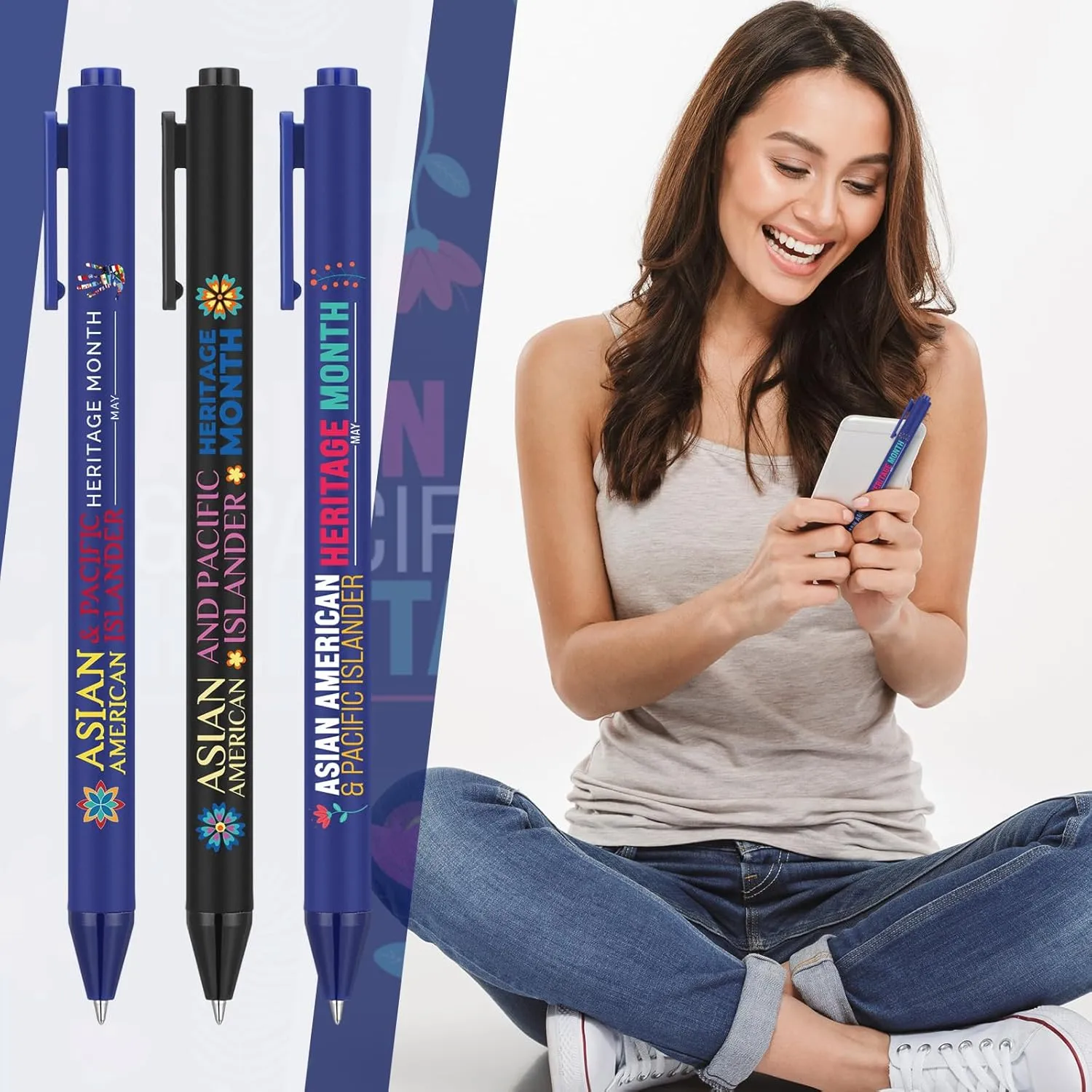 Janlaugh 120 Pcs Asian American and Pacific Islander Heritage Month Ballpoint Pens Bulk AAPI Ballpoint Gifts Pens Quote Retractable Pens for AAPI Month Party Supplies
