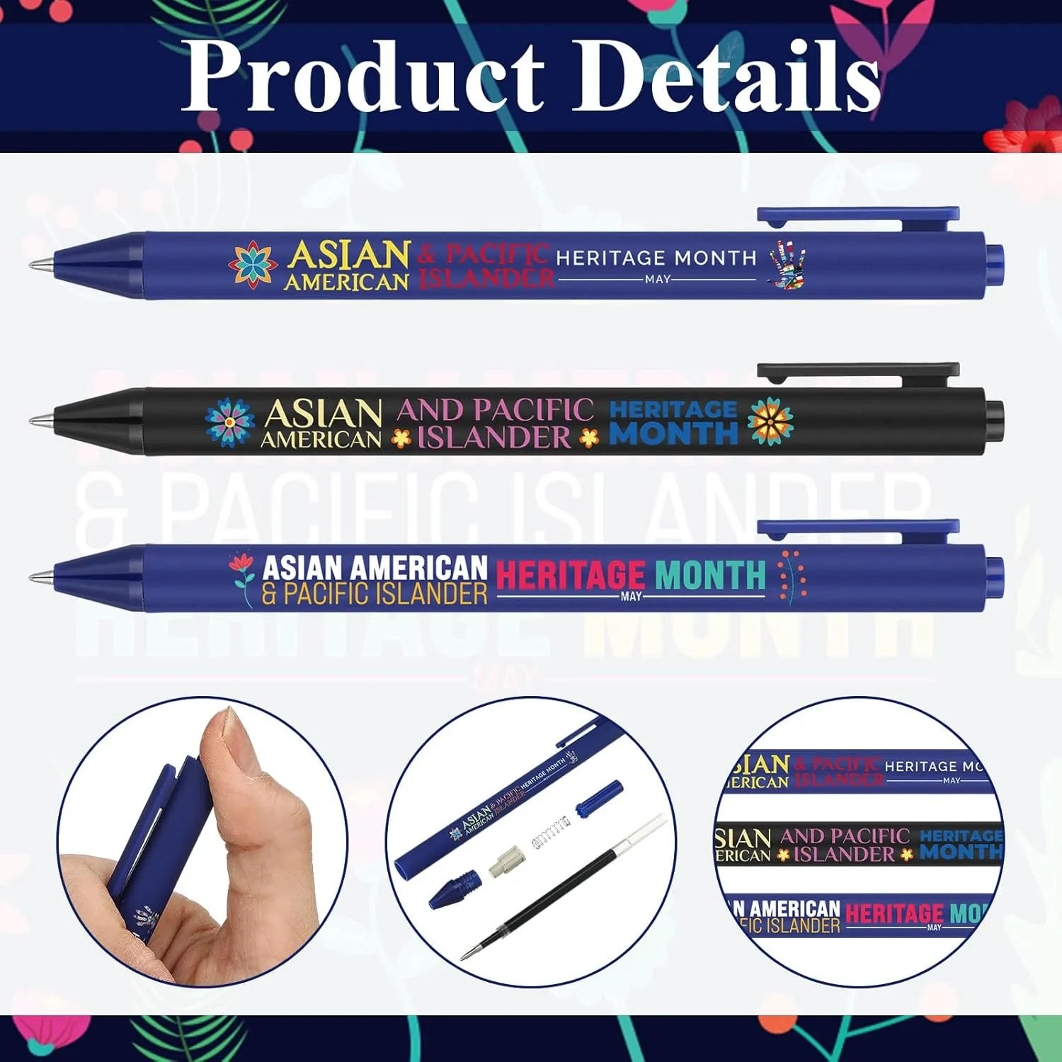 Janlaugh 120 Pcs Asian American and Pacific Islander Heritage Month Ballpoint Pens Bulk AAPI Ballpoint Gifts Pens Quote Retractable Pens for AAPI Month Party Supplies