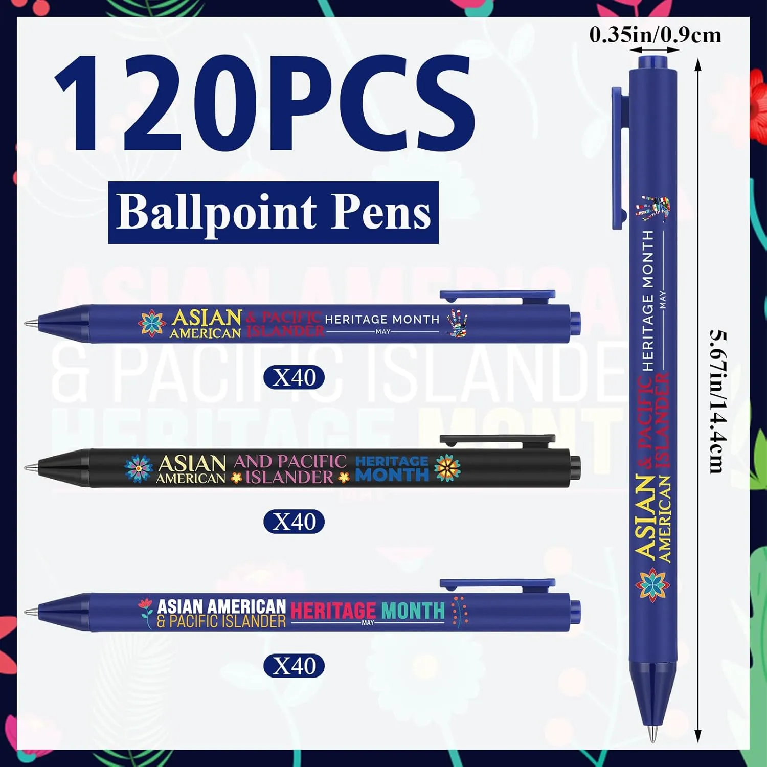 Janlaugh 120 Pcs Asian American and Pacific Islander Heritage Month Ballpoint Pens Bulk AAPI Ballpoint Gifts Pens Quote Retractable Pens for AAPI Month Party Supplies