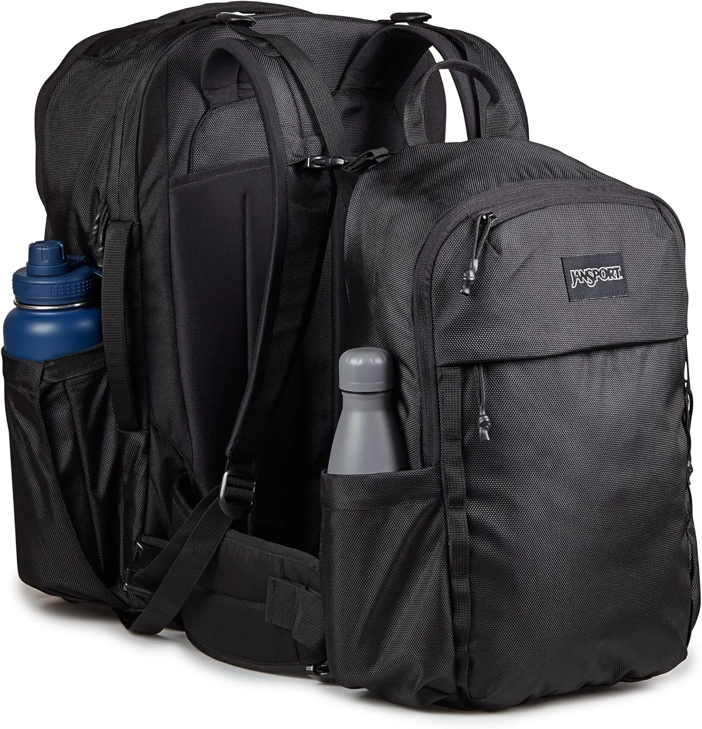 JanSport Venture Pack System – Travel Pack With Large Main Compartment, 4 Water Bottle Pockets, Adjustable Torso Length, Perimeter Wireframe Suspension, Tuck-Away Straps, Padded Hip Belt, Black