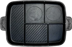 Jim Beam Heavy Duty Construction 5-in-1 Cast Iron Skillet with Superior Heat Retention & 5 Separate Cooking areas