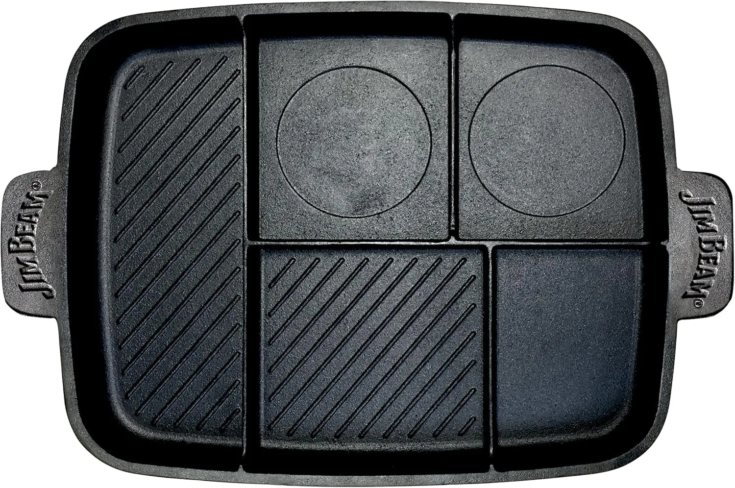 Jim Beam Heavy Duty Construction 5-in-1 Cast Iron Skillet with Superior Heat Retention & 5 Separate Cooking areas