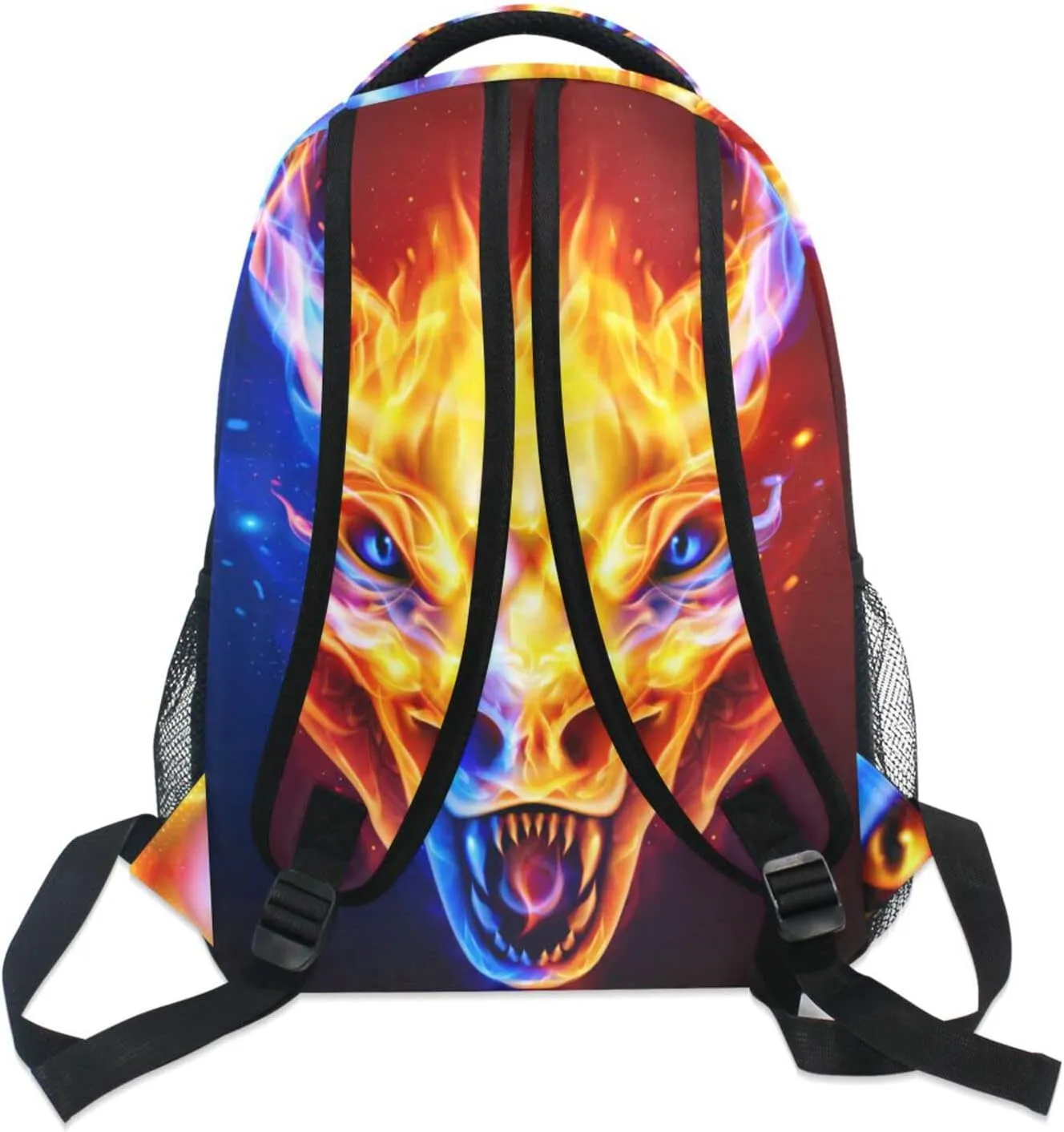 JIPONI Fire Dragon Head in Blue and Red Flame Backpack For Girls Boys, Student School Bag Bookbag Travel Laptop Backpack Purse Daypack