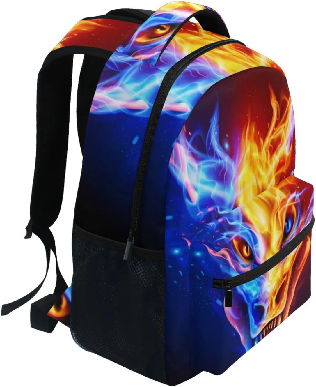 JIPONI Fire Dragon Head in Blue and Red Flame Backpack For Girls Boys, Student School Bag Bookbag Travel Laptop Backpack Purse Daypack