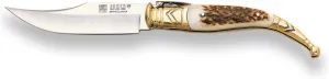 Joker Pocket Knife Sevillana NC00 with Brass Ferrule and Deer Horn Handle, 4.2 in. MOVA Blade, Fishing, Hunting, Camping and Trekking Tool