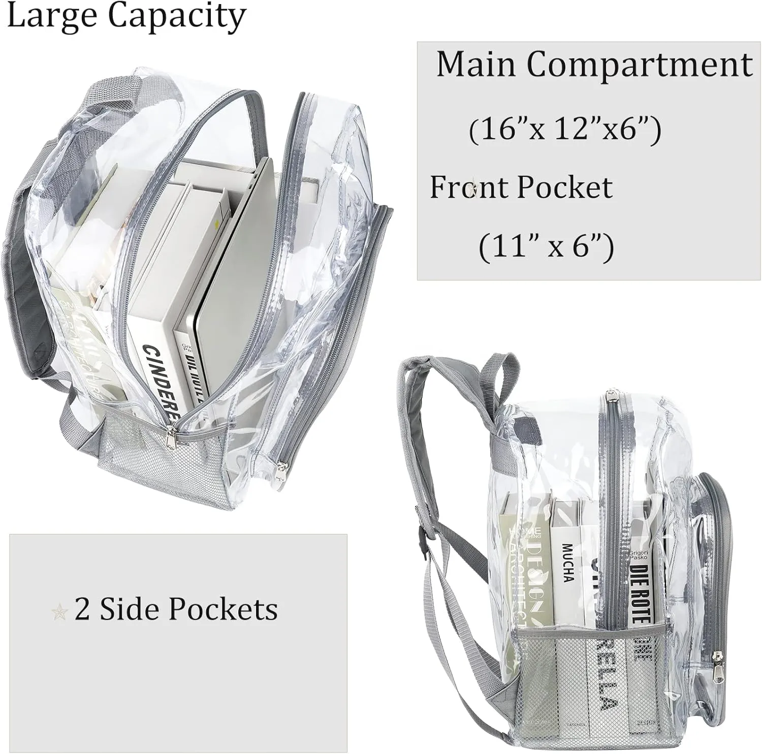 JOMPARO Heavy Duty Transparent Clear Backpack See Through Plastic Backpacks for School,Sports,Work,Security,Stadium,College